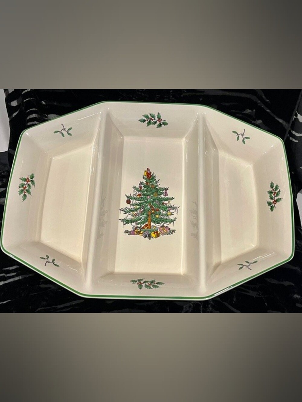 NWT Spode Christmas Tree 3-Part Oblong Divided Server S3324-A7 (Orig. $100)